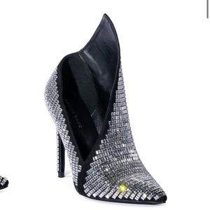 Silver and black Asymmetric heeled Boot  Size 8.5